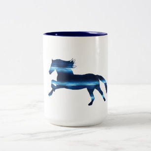 Blauwe paarden tweekleurige koffiemok