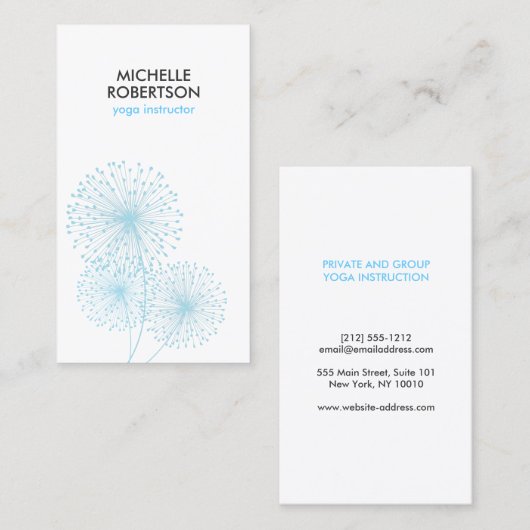 BLAUWE PAARDENBLOEMEN YOGA LERAAR, YOGA INSTRUCTEU VISITEKAARTJE (Voorkant / Achterkant)