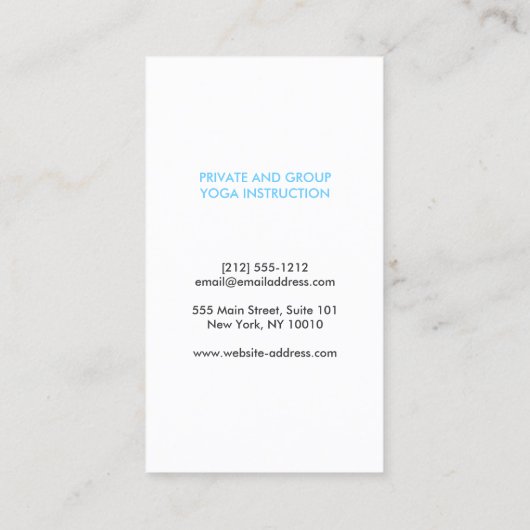 BLAUWE PAARDENBLOEMEN YOGA LERAAR, YOGA INSTRUCTEU VISITEKAARTJE (Achterkant)