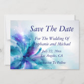 Blauwe & Paarse Abstracte Bloemen Bewaar de Datum Magnetische Uitnodiging (Voorkant)