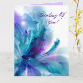 Blauwe & Paarse Abstracte Bloemnota Kaart (Gele Bloem)