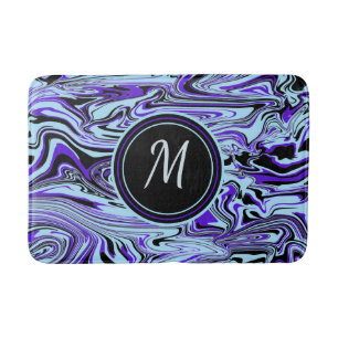 Blauwe Paarse Abstracte Waterverf Modern Monogram Badmat