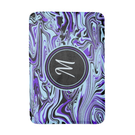 Blauwe Paarse Abstracte Waterverf Modern Monogram Badmat (Voorkant Verticaal)
