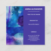 Blauwe Paarse Abstracte Waterverf Vierkante Visitekaartje (Achterkant)