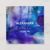 Blauwe Paarse Abstracte Waterverf Vierkante Visitekaartje (Voorkant)