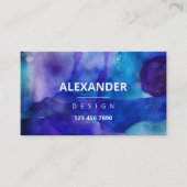 Blauwe Paarse Abstracte Waterverf Visitekaartje (Voorkant)