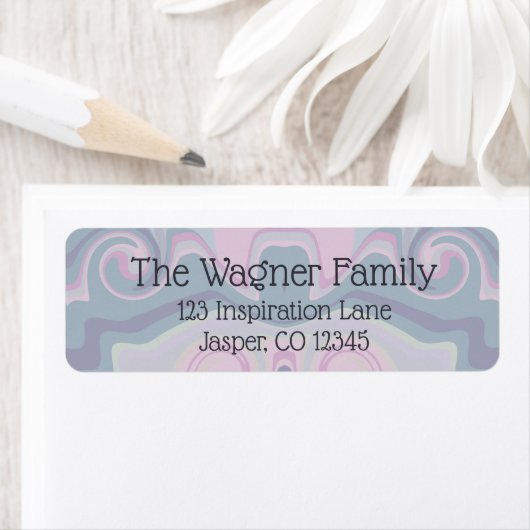 Blauwe Paarse Abstracte werveling-inspiratie Etiket (Insitu)