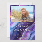 Blauwe Paarse Agaat Fotoborder 40e verjaardag Kaart (Voorkant)