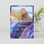 Blauwe Paarse Agaat Fotoborder 40e verjaardag Kaart (Staand voorkant)