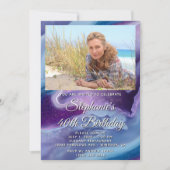 Blauwe Paarse Agaat Geode Fotoborder 40e verjaarda Kaart (Voorkant)