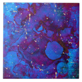 Blauwe paarse alcoholinkt met faux gouden spetters tegeltje