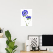 blauwe paarse anemonbloemen waterverf poster (Thuiskantoor)