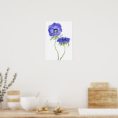 blauwe paarse anemonbloemen waterverf poster (Keuken)