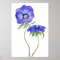 blauwe paarse anemonbloemen waterverf