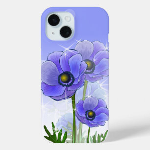 Blauwe Paarse anemoon bloemen iPhone 15 Case