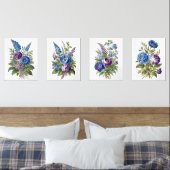 Blauwe Paarse Antiek  bloemen Muurkunst Sets (Slaapkamer)