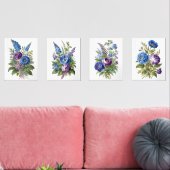 Blauwe Paarse Antiek  bloemen Muurkunst Sets (Woonkamer)