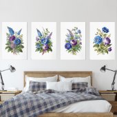 Blauwe Paarse Antiek bloemen Muurkunst Sets (Slaapkamer)