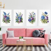 Blauwe Paarse Antiek bloemen Muurkunst Sets (Woonkamer)