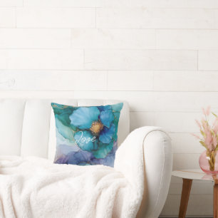  Blauwe Paarse Aqua Gold Bloemen Kussen