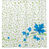 Blauwe paarse bladeren en groene polka stippen mod douchegordijn (Voorkant)