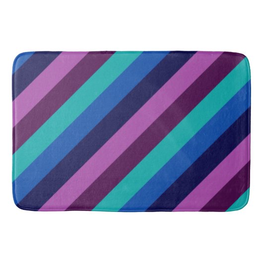Blauwe Paarse Blauwgroen strepen Grote badmat (Voorkant)