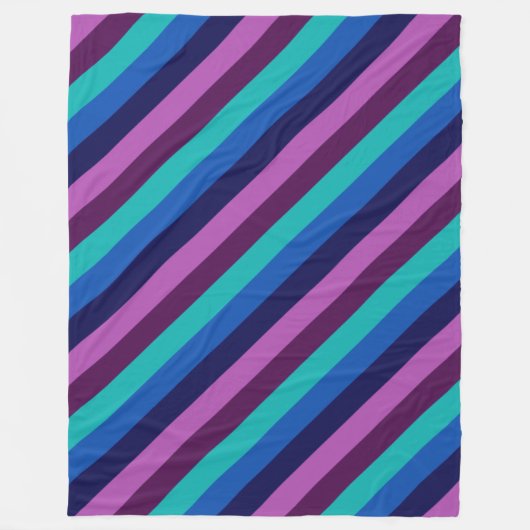 Blauwe Paarse Blauwgroen strepen Grote fleece deke Deken (Voorkant)