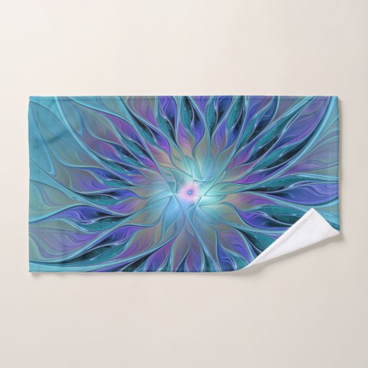 Blauwe Paarse bloem Abstracte fractale kunst Bad Handdoek (Handdoek)