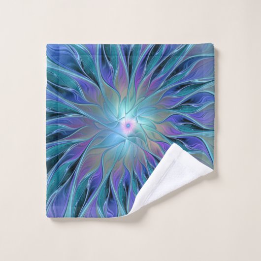 Blauwe Paarse bloem Abstracte fractale kunst Bad Handdoek (Wasdoekje)