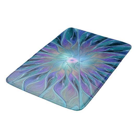 Blauwe Paarse bloem Abstracte fractale kunst Badmat (Gekanteld)