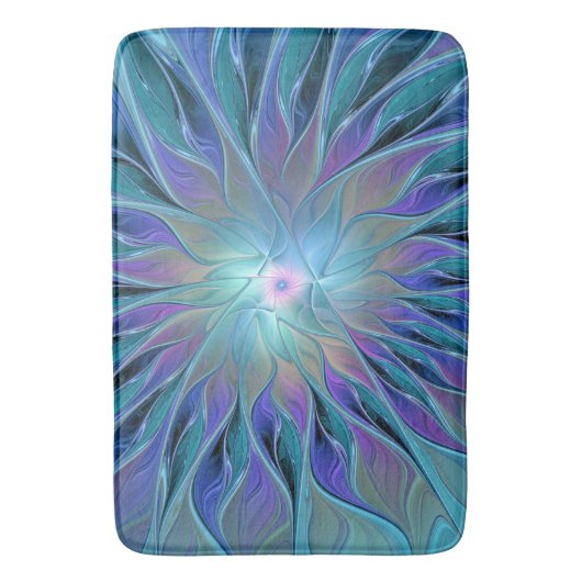 Blauwe Paarse bloem Abstracte fractale kunst Badmat (Voorkant Verticaal)