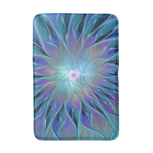 Blauwe Paarse bloem Abstracte fractale kunst Badmat (Voorkant Verticaal)