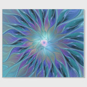 Blauwe Paarse bloem Abstracte fractale kunst Cadeaupapier (Vlak)