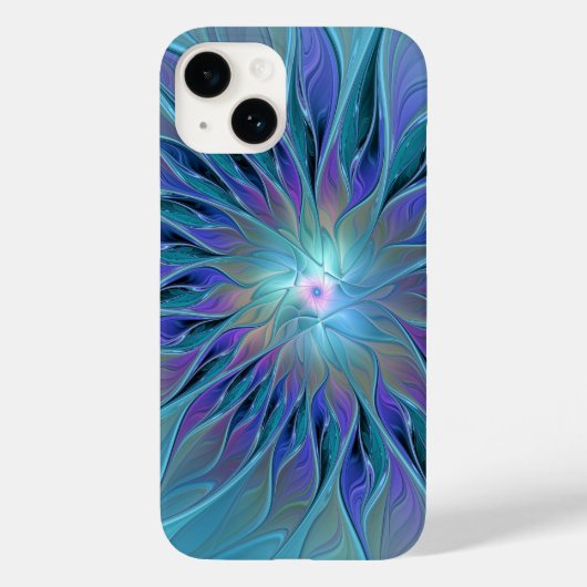 Blauwe Paarse bloem Abstracte fractale kunst Case-Mate iPhone Case (Achterkant)