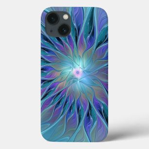 Blauwe Paarse bloem Abstracte fractale kunst Case-Mate iPhone Case