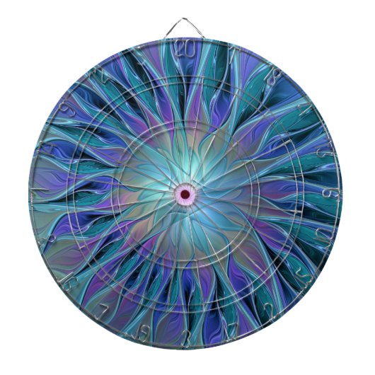 Blauwe Paarse bloem Abstracte fractale kunst Dartbord (Voorkant)