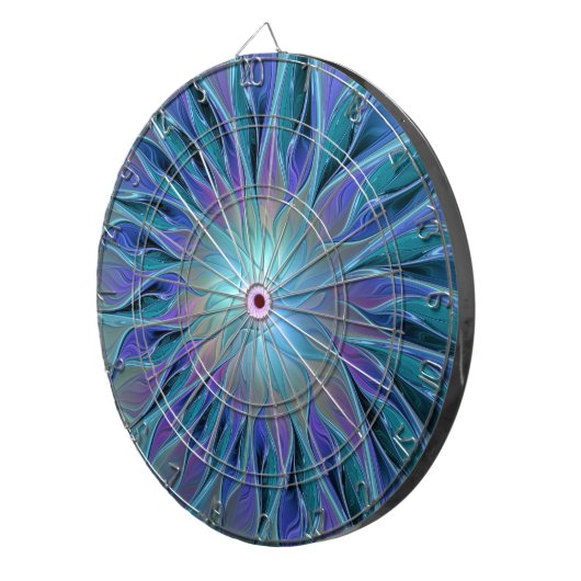 Blauwe Paarse bloem Abstracte fractale kunst Dartbord (Voorkant Rechts)