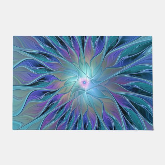 Blauwe Paarse bloem Abstracte fractale kunst Deurmat (Voorkant)