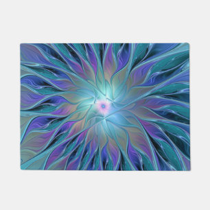 Blauwe Paarse bloem Abstracte fractale kunst Deurmat