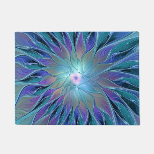 Blauwe Paarse bloem Abstracte fractale kunst Deurmat (Voorkant)