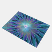 Blauwe Paarse bloem Abstracte fractale kunst Deurmat (Schuin)