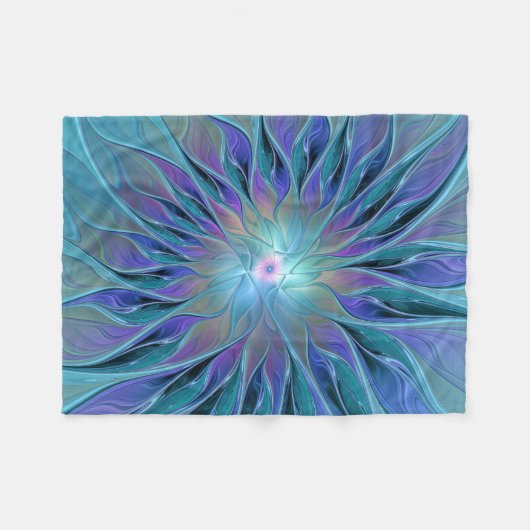 Blauwe Paarse bloem Abstracte fractale kunst Fleece Deken (Voorkant (Horizontaal))