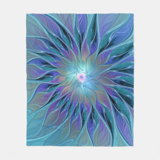 Blauwe Paarse bloem Abstracte fractale kunst Fleece Deken (Voorkant)