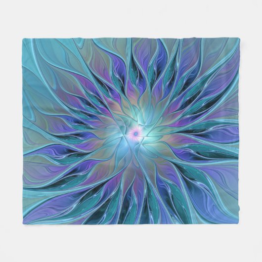 Blauwe Paarse bloem Abstracte fractale kunst Fleece Deken (Voorkant (Horizontaal))