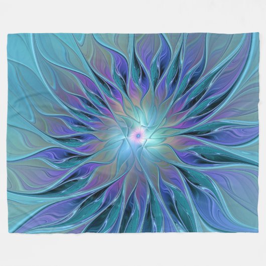 Blauwe Paarse bloem Abstracte fractale kunst Fleece Deken (Voorkant (Horizontaal))