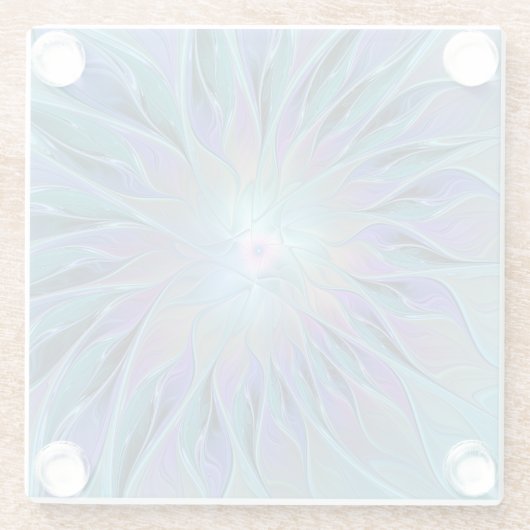 Blauwe Paarse bloem Abstracte fractale kunst Glazen Onderzetter (Achterkant)