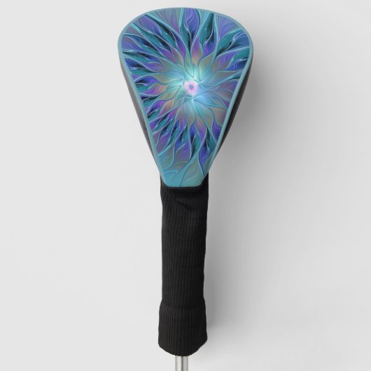 Blauwe Paarse bloem Abstracte fractale kunst Golfheadcover (Voorkant)