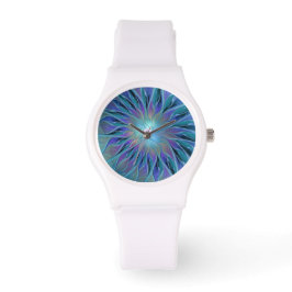 Blauwe Paarse bloem Abstracte fractale kunst Horloge