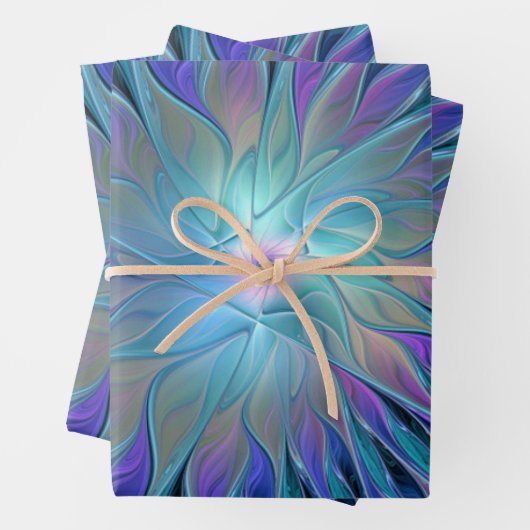 Blauwe Paarse bloem Abstracte fractale kunst Inpakpapier Vel (In situ)