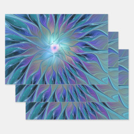 Blauwe Paarse bloem Abstracte fractale kunst Inpakpapier Vel